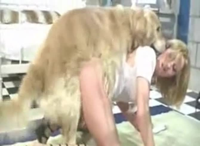 Video: Beautiful blonde girl hugging her dog and wants dog dick in her pussy