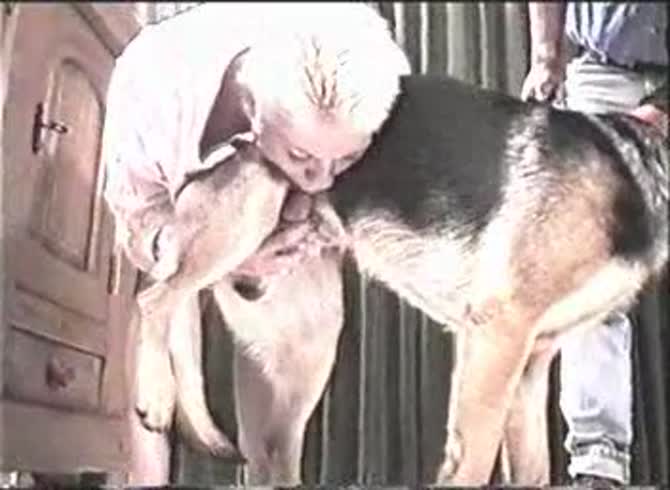Video :Kinky lady giving blowjob to a dog's big hard dick