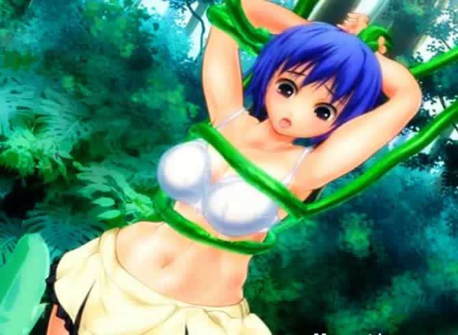 Video :Vine tentacles caught and strips a busty anime girl